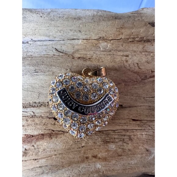 Juicy Couture Gold Tone Pave Crystal Heart Charm Pendant Openwork Hearts Logo - Picture 2 of 7